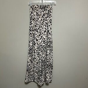 Lida Kate Jumpsuit S Leopard Strapless Smocked Waist Wide Leg Romper Boho Party